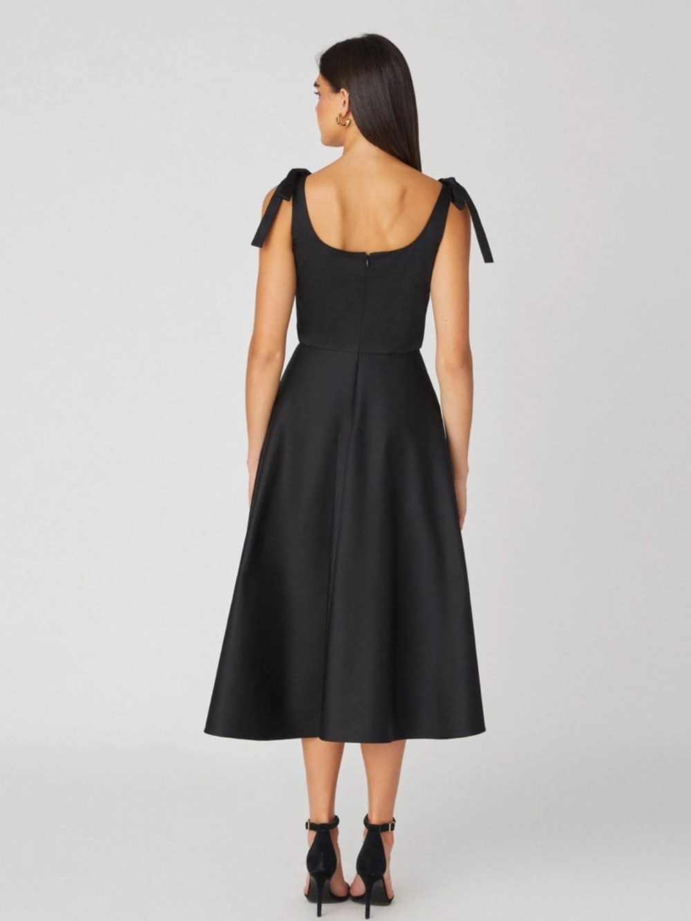 Shoshanna Black Midi Dress with Tie-Shoulder Straps - Picture 2 of 13